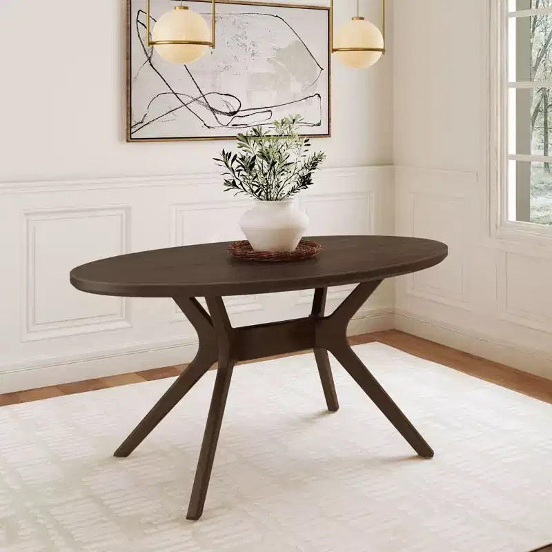 Tavolo da Pranzo Ovale da 62" per 4, Tavolo da Cucina in Legno Massello per Sala da Pranzo