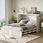 Letto a scomparsa full size con cassetto e prese e porte USB, design della struttura a carrucola