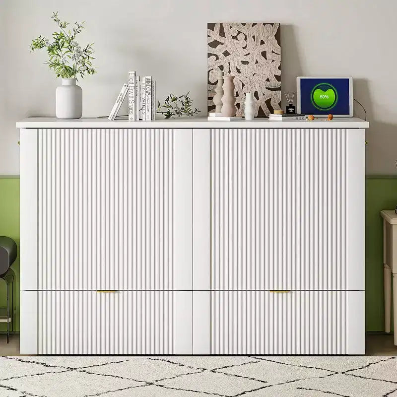 Letto a scomparsa full size con cassetto e prese e porte USB, design della struttura a carrucola