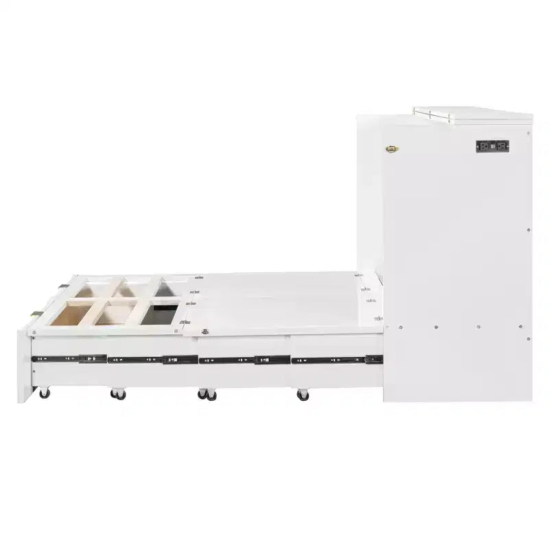 Letto a scomparsa full size con cassetto e prese e porte USB, design della struttura a carrucola