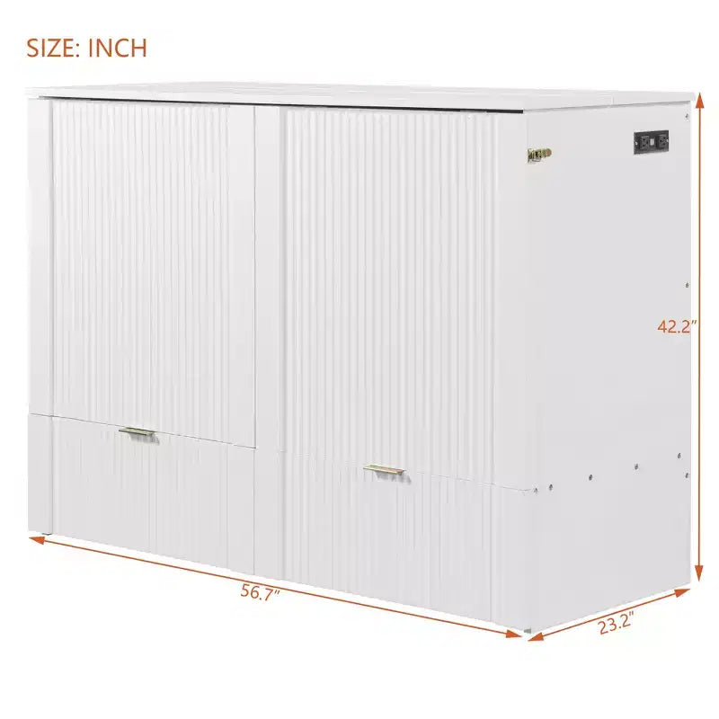 Letto a scomparsa full size con cassetto e prese e porte USB, design della struttura a carrucola