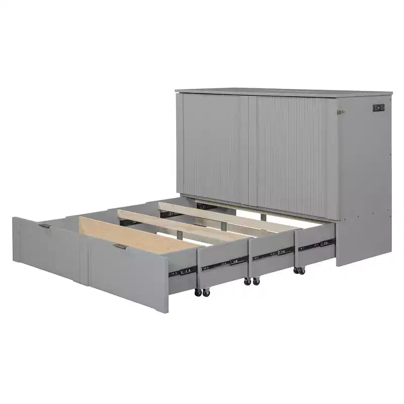 Letto a scomparsa full size con cassetto e prese e porte USB, design della struttura a carrucola