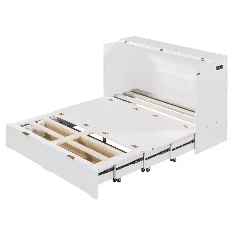 Letto a scomparsa full size con cassetto e prese e porte USB, design della struttura a carrucola