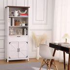 Libreria alta 182 cm con ante, libreria da fattoria con 6 ruote, cassetti e ripiani regolabili per studio, soggiorno, camera da letto