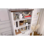 Libreria alta 182 cm con ante, libreria da fattoria con 6 ruote, cassetti e ripiani regolabili per studio, soggiorno, camera da letto