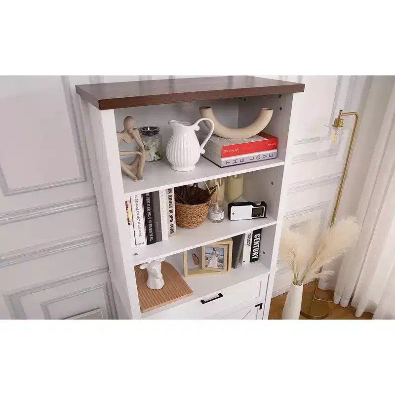 Libreria alta 182 cm con ante, libreria da fattoria con 6 ruote, cassetti e ripiani regolabili per studio, soggiorno, camera da letto