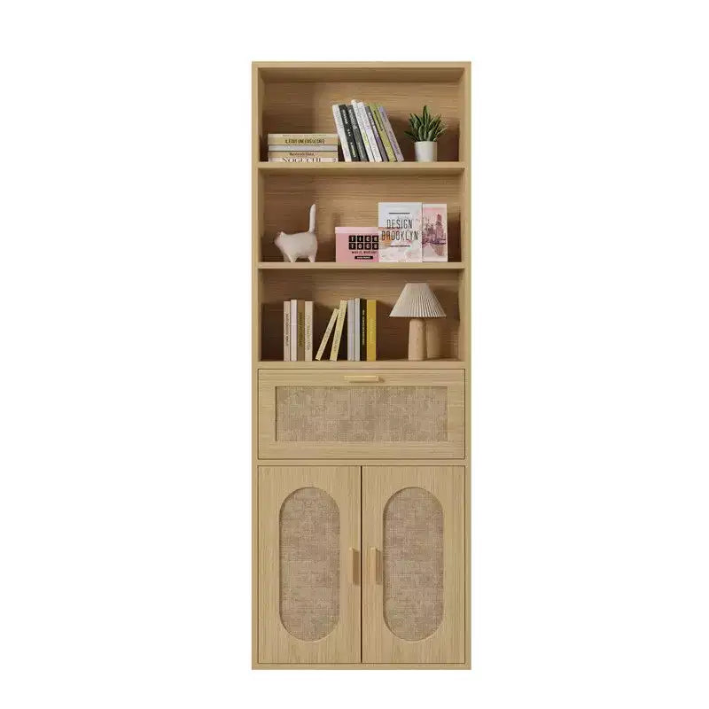 Vetrina in Rattan Marrone Chiaro con 3 ripiani, 1 cassetto e 2 ante, H 180 cm.