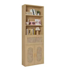 Vetrina in Rattan Marrone Chiaro con 3 ripiani, 1 cassetto e 2 ante, H 180 cm.