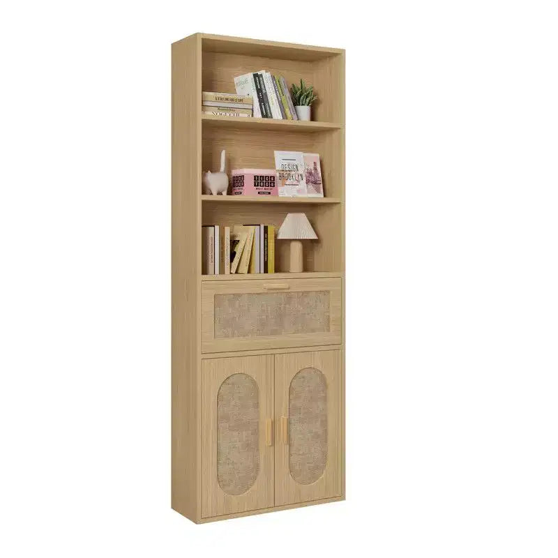 Vetrina in Rattan Marrone Chiaro con 3 ripiani, 1 cassetto e 2 ante, H 180 cm.