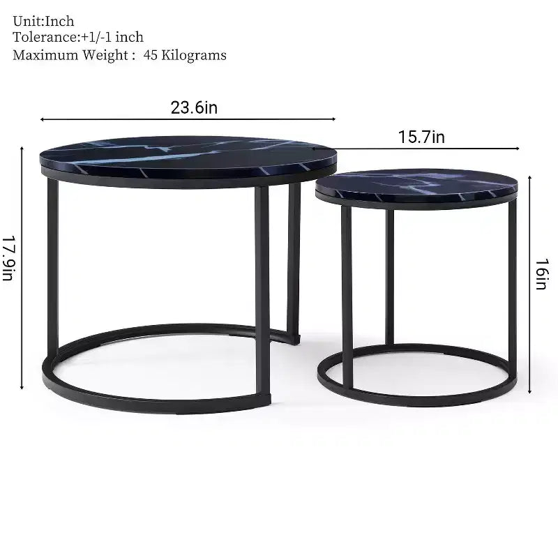 Set di 2 tavolini da caffè rotondi impilabili, tavolino laterale, tavolino da cocktail, tavolino da centro con robusta struttura in metallo