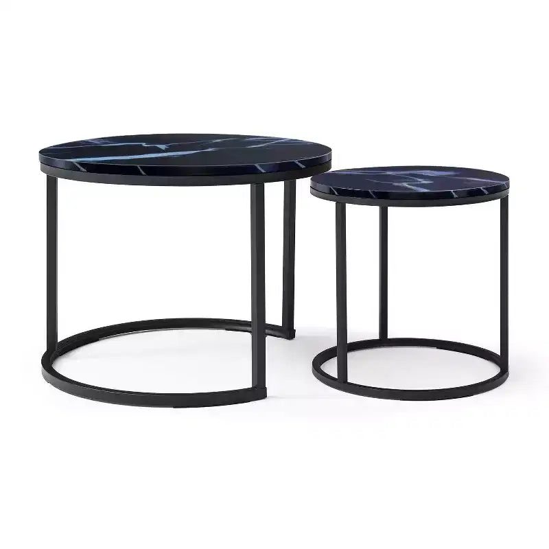 Set di 2 tavolini da caffè rotondi impilabili, tavolino laterale, tavolino da cocktail, tavolino da centro con robusta struttura in metallo