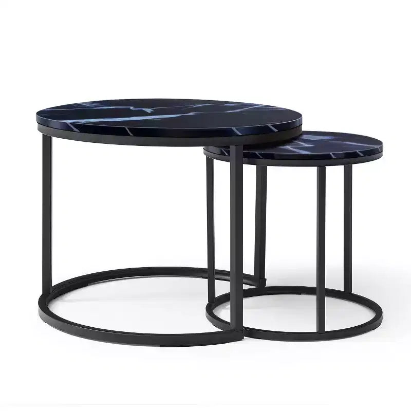 Set di 2 tavolini da caffè rotondi impilabili, tavolino laterale, tavolino da cocktail, tavolino da centro con robusta struttura in metallo