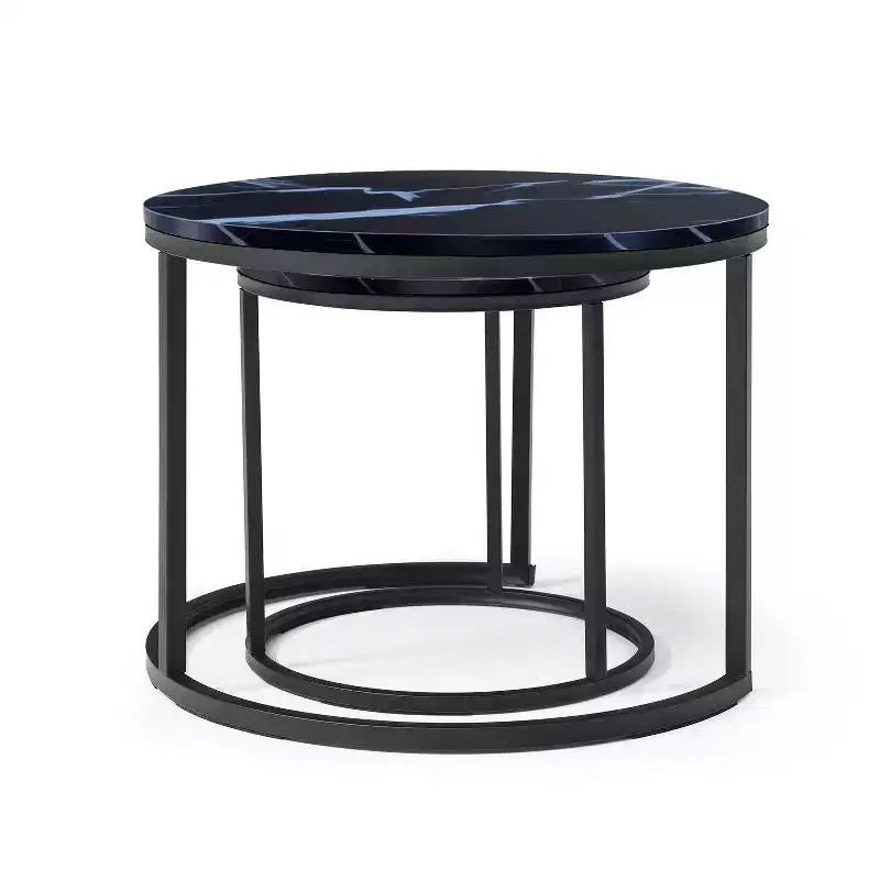 Set di 2 tavolini da caffè rotondi impilabili, tavolino laterale, tavolino da cocktail, tavolino da centro con robusta struttura in metallo