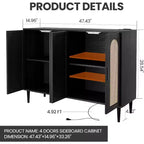 Mobile Contenitore in Rattan con Ricarica e Mobile Bar Caffè - Credenza Boho a 4 Ante (Ripiani Regolabili) Mobile Multifunzionale Boho per Ingresso/Sala da Pranzo