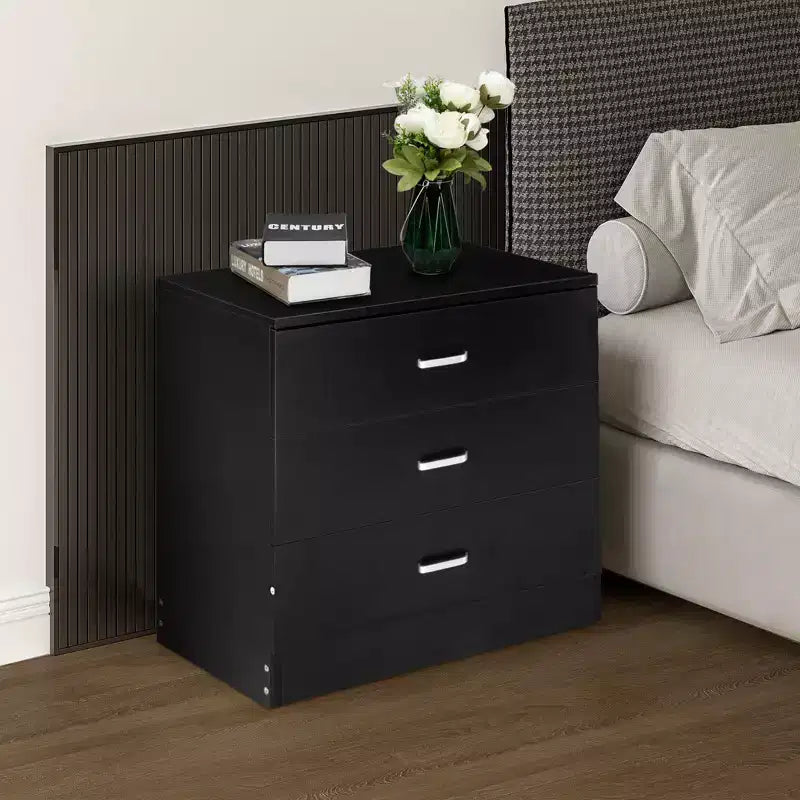 Cassettiera a 3 cassetti in truciolato nero, larghezza 66 cm