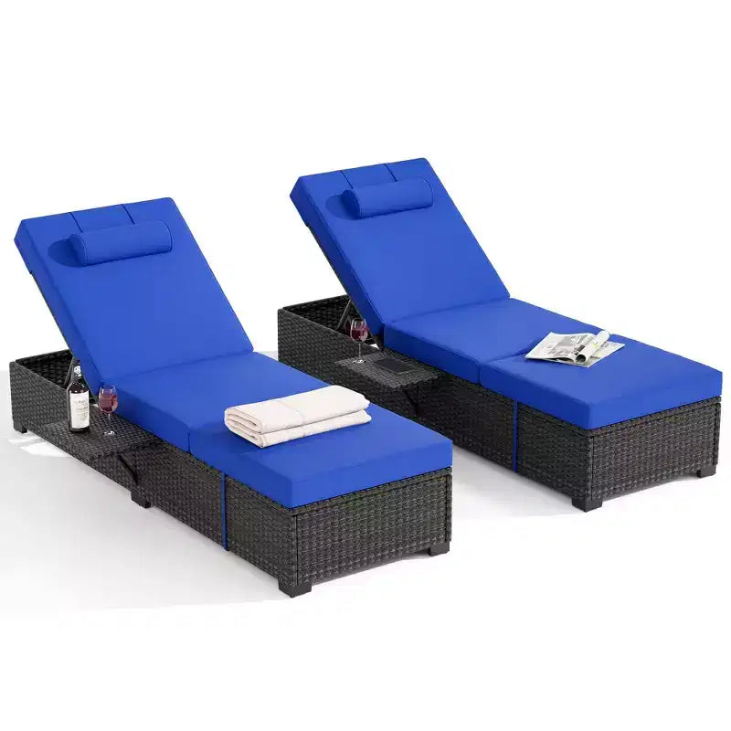 Sdraio da Esterno per Patio, Poltrona Sdraio Regolabile a 5 Posizioni in Rattan con Tavolino Laterale per Piscina, Terrazza