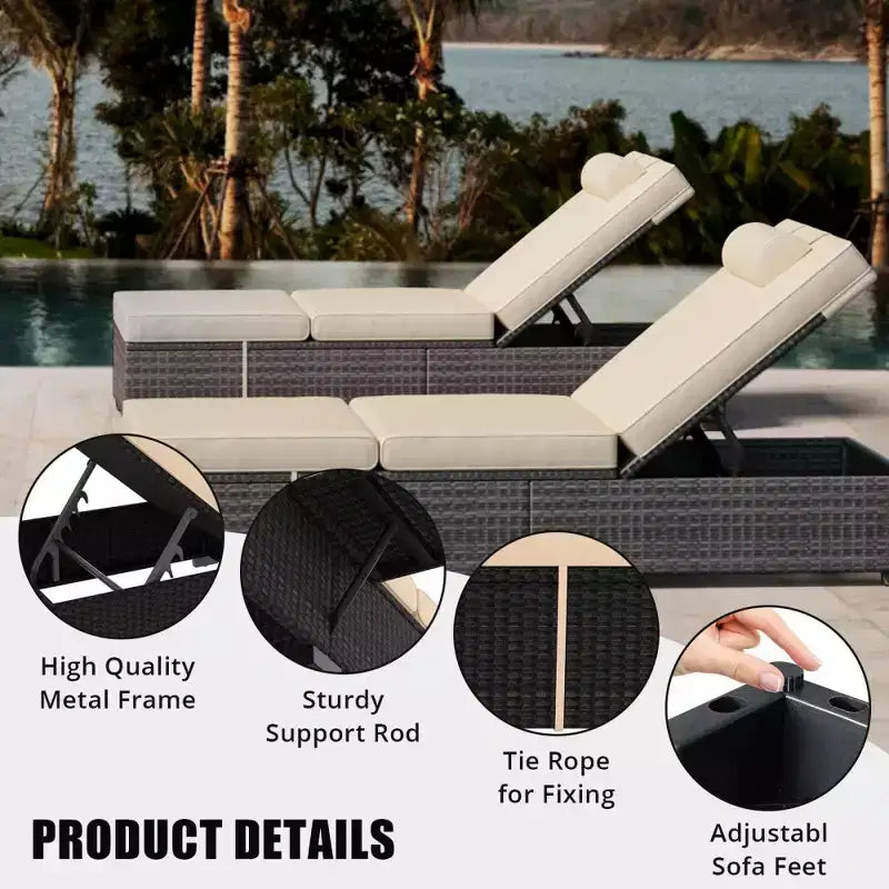Sdraio da Esterno per Patio, Poltrona Sdraio Regolabile a 5 Posizioni in Rattan con Tavolino Laterale per Piscina, Terrazza