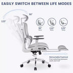 Sedia da Ufficio Ergonomica in Rete con Braccioli 3D Regolabili, Sedia da Scrivania per Computer con Schienale Alto, Poggiapiedi Retrattile e Ruote, Sedia Girevole Comoda