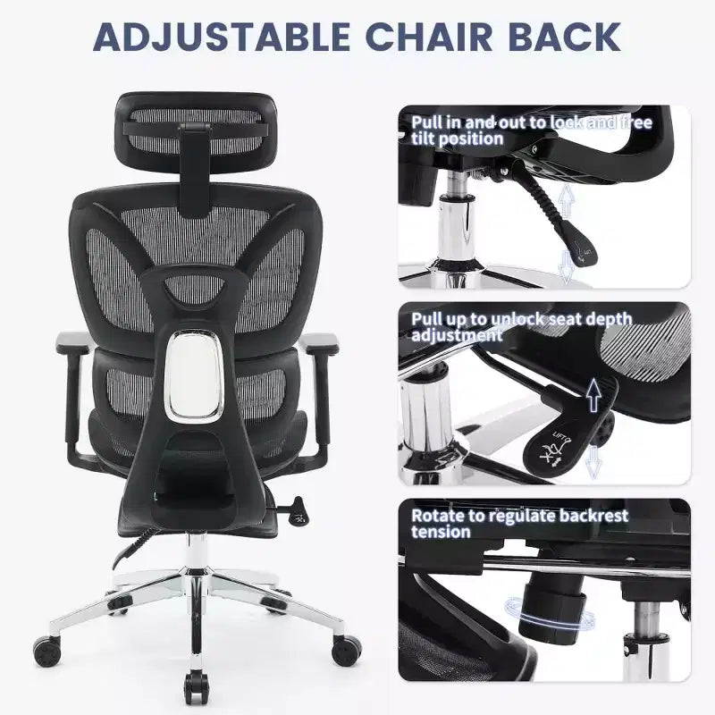 Sedia da Ufficio Ergonomica in Rete con Braccioli 3D Regolabili, Sedia da Scrivania per Computer con Schienale Alto, Poggiapiedi Retrattile e Ruote, Sedia Girevole Comoda
