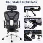 Sedia da Ufficio Ergonomica in Rete con Braccioli 3D Regolabili, Sedia da Scrivania per Computer con Schienale Alto, Poggiapiedi Retrattile e Ruote, Sedia Girevole Comoda