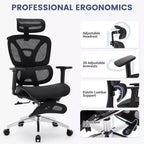 Sedia da Ufficio Ergonomica in Rete con Braccioli 3D Regolabili, Sedia da Scrivania per Computer con Schienale Alto, Poggiapiedi Retrattile e Ruote, Sedia Girevole Comoda