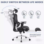 Sedia da Ufficio Ergonomica in Rete con Braccioli 3D Regolabili, Sedia da Scrivania per Computer con Schienale Alto, Poggiapiedi Retrattile e Ruote, Sedia Girevole Comoda