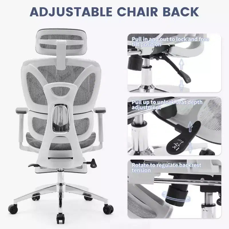 Sedia da Ufficio Ergonomica in Rete con Braccioli 3D Regolabili, Sedia da Scrivania per Computer con Schienale Alto, Poggiapiedi Retrattile e Ruote, Sedia Girevole Comoda