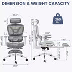 Sedia da Ufficio Ergonomica in Rete con Braccioli 3D Regolabili, Sedia da Scrivania per Computer con Schienale Alto, Poggiapiedi Retrattile e Ruote, Sedia Girevole Comoda