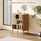 Cassettiera a 3 cassetti, comò per camera da letto, cassettiera spaziosa in vimini con maniglie nere opache e gambe in legno per armadio, corridoio, stile naturale