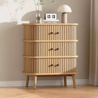 Cassettiera a 3 cassetti, comò per camera da letto, cassettiera spaziosa in vimini con maniglie nere opache e gambe in legno per armadio, corridoio, stile naturale