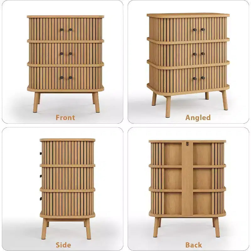 Cassettiera a 3 cassetti, comò per camera da letto, cassettiera spaziosa in vimini con maniglie nere opache e gambe in legno per armadio, corridoio, stile naturale