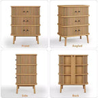 Cassettiera a 3 cassetti, comò per camera da letto, cassettiera spaziosa in vimini con maniglie nere opache e gambe in legno per armadio, corridoio, stile naturale
