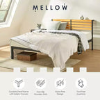 Struttura letto a piattaforma in metallo e legno con mensola/testiera integrata