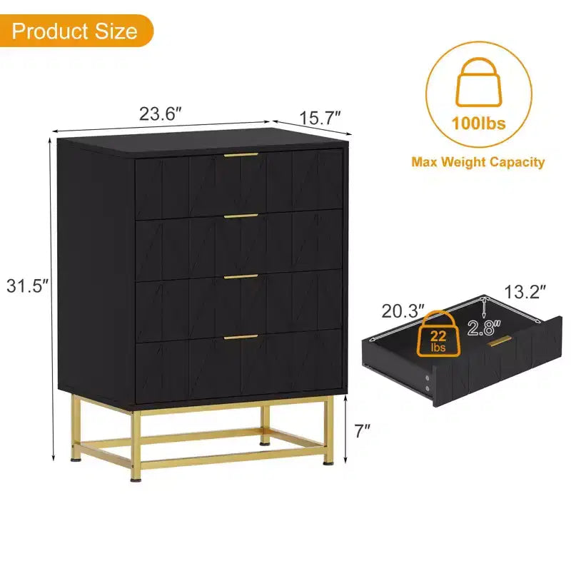 Cassettiera in tessuto a 4 cassetti per camera da letto, Comodino piccolo con piano in legno, Comodino moderno