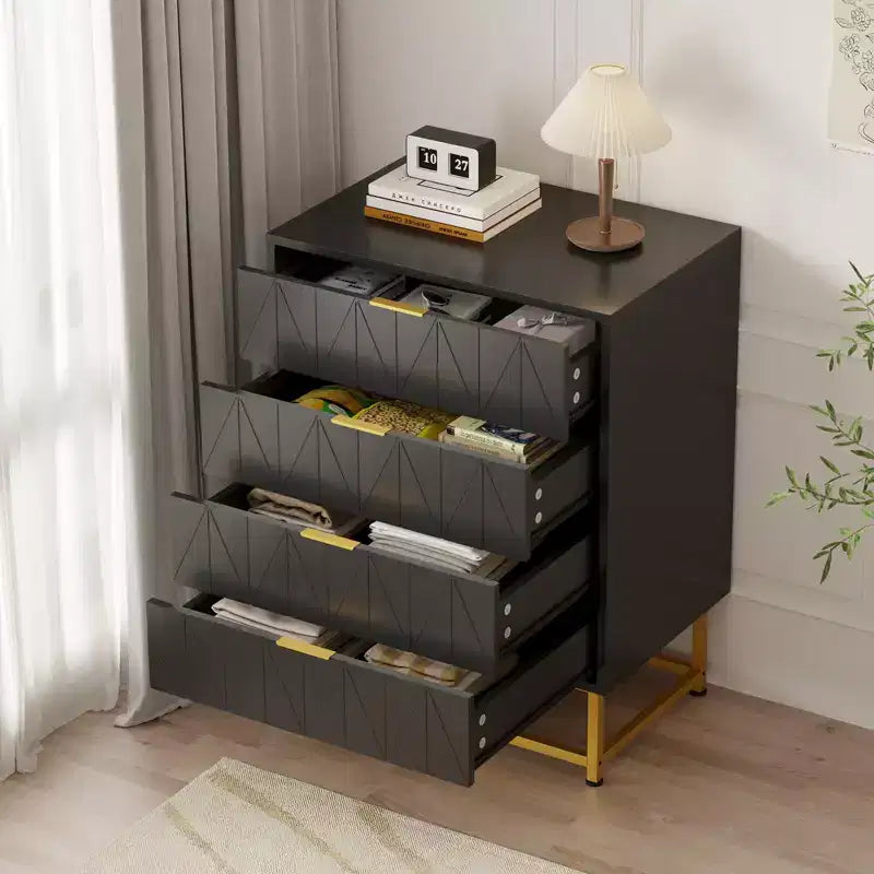 Cassettiera in tessuto a 4 cassetti per camera da letto, Comodino piccolo con piano in legno, Comodino moderno