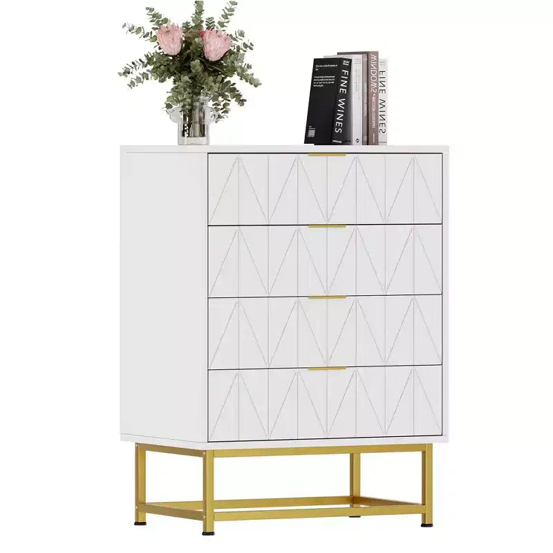 Cassettiera in tessuto a 4 cassetti per camera da letto, Comodino piccolo con piano in legno, Comodino moderno
