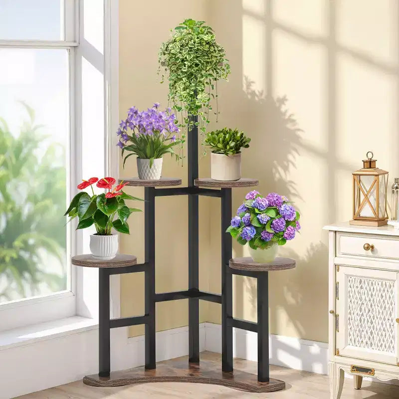 Porta piante da 43,3 pollici con 6 ampi pannelli rotondi, design a più livelli favorevole alla luce solare