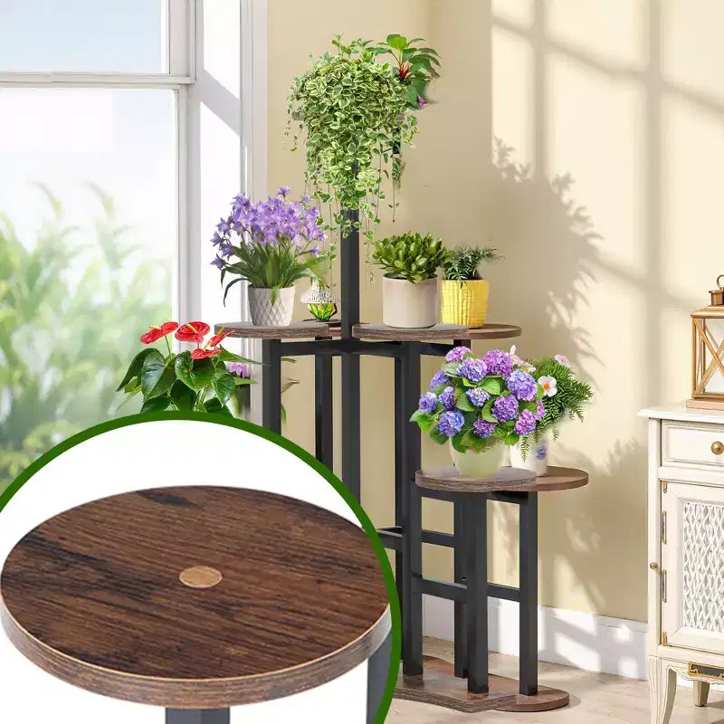 Porta piante da 43,3 pollici con 6 ampi pannelli rotondi, design a più livelli favorevole alla luce solare