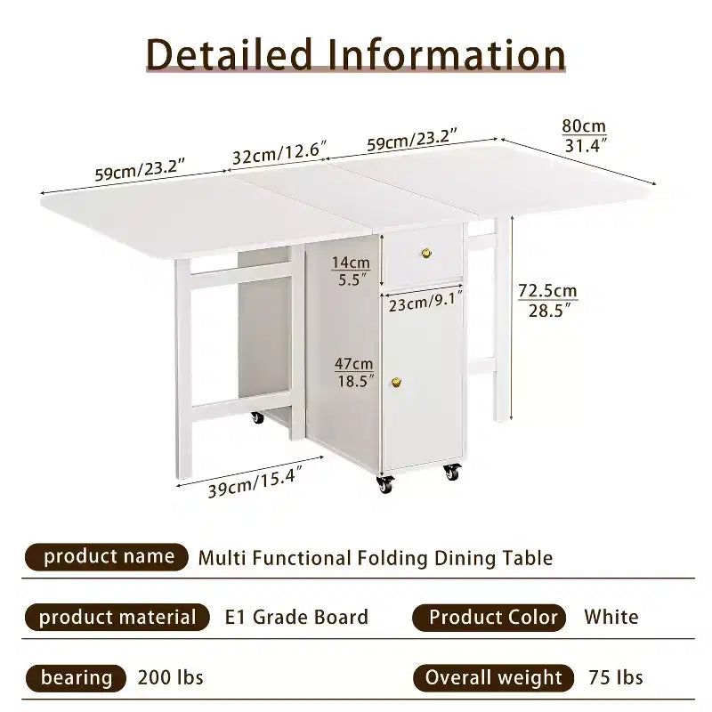 Tavolo Pieghevole da 150 cm Nessun Montaggio Richiesto, Tavolo da Pranzo Rettangolare Estendibile in Legno con Ruote e Contenitore