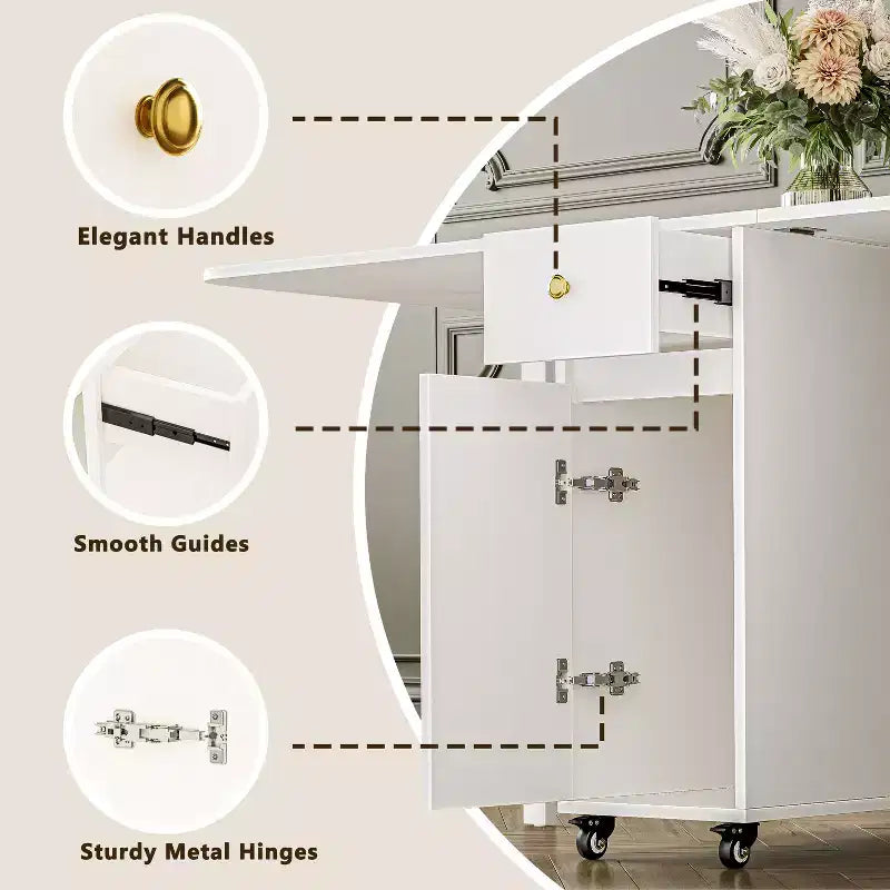 Tavolo Pieghevole da 150 cm Nessun Montaggio Richiesto, Tavolo da Pranzo Rettangolare Estendibile in Legno con Ruote e Contenitore