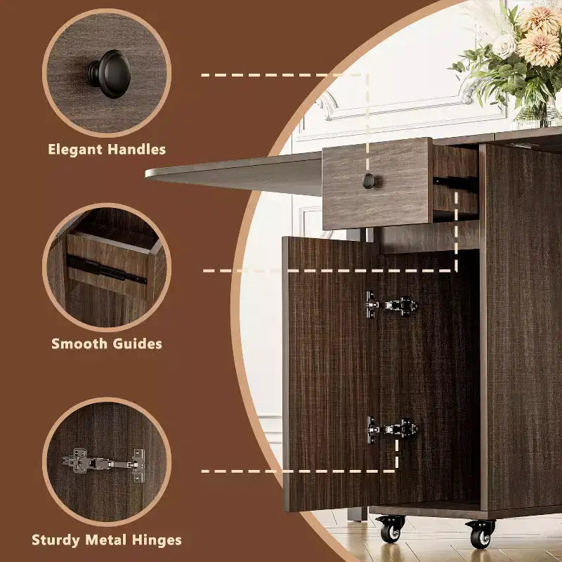 Tavolo Pieghevole da 150 cm Nessun Montaggio Richiesto, Tavolo da Pranzo Rettangolare Estendibile in Legno con Ruote e Contenitore