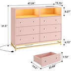 Cassettiera in legno a 6 cassetti con hub USB plug-in e luce LED, cassettiera con struttura in acciaio per soggiorno, camera da letto, ingresso