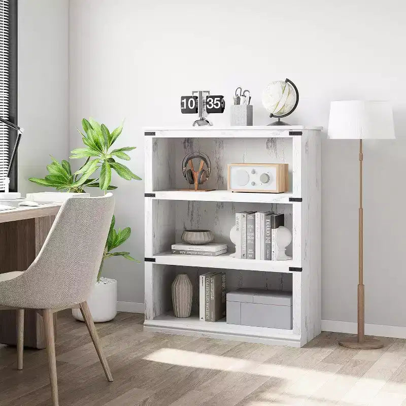 Libreria a 3 Ripiani, Scaffale in Legno Autoportante, Organizzatore Espositivo, per Libri e Oggetti Decorativi