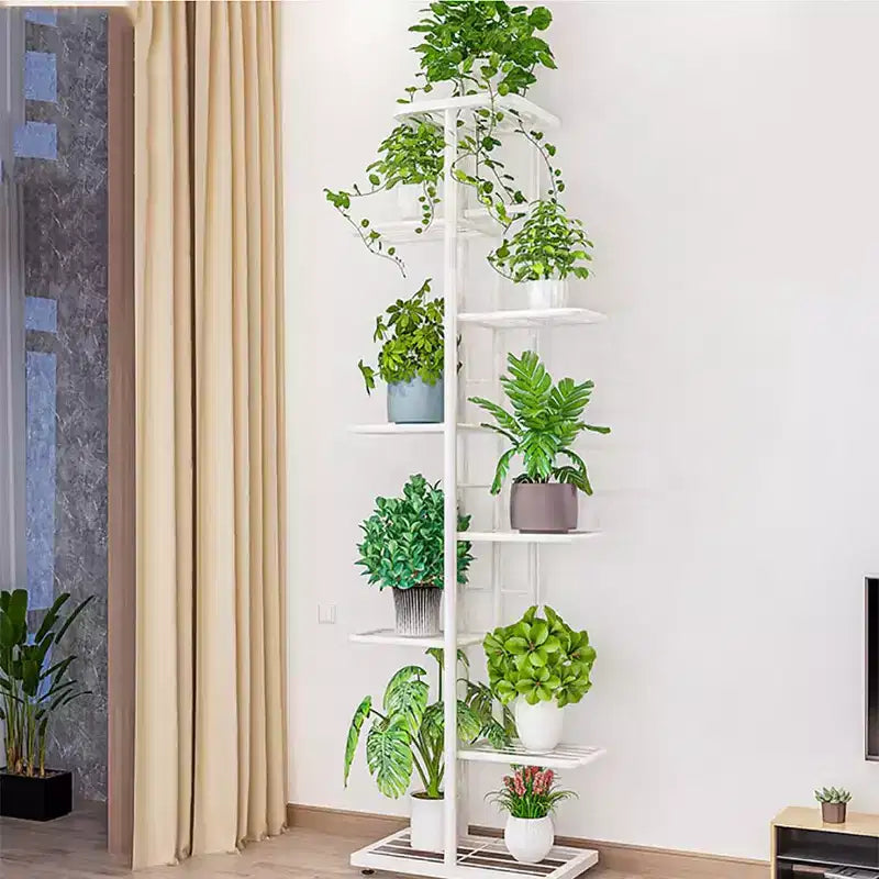Portapiante da Interno, Scaffale Portafiori Verticale a 8 Ripiani in Metallo per Piante Multiple, 141CM Grande Scaffalatura Angolare