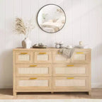 Cassettiera in rattan a 8 cassetti, comò moderno Boho con frontali intrecciati e organizer per camera da letto, corridoio, soggiorno - Naturale