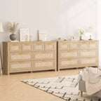 Cassettiera in rattan a 8 cassetti, comò moderno Boho con frontali intrecciati e organizer per camera da letto, corridoio, soggiorno - Naturale