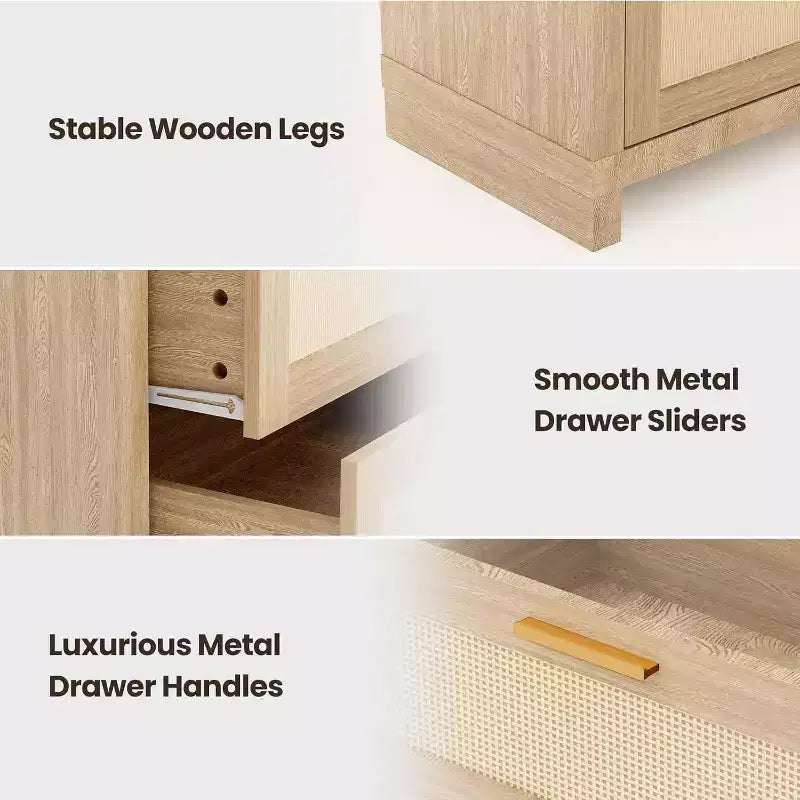 Cassettiera in rattan a 8 cassetti, comò moderno Boho con frontali intrecciati e organizer per camera da letto, corridoio, soggiorno - Naturale