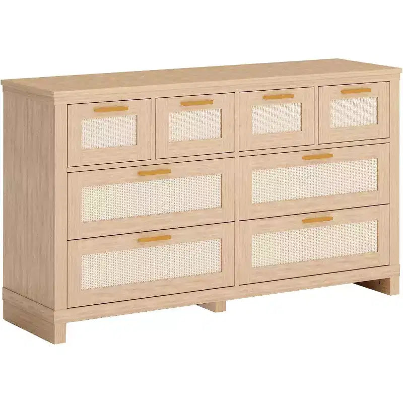 Cassettiera in rattan a 8 cassetti, comò moderno Boho con frontali intrecciati e organizer per camera da letto, corridoio, soggiorno - Naturale
