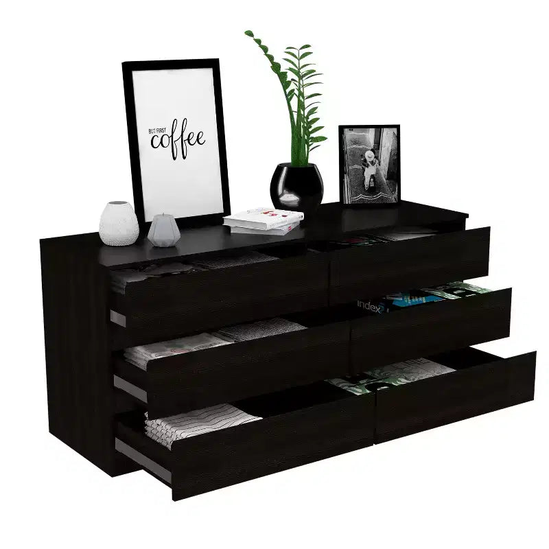 Comodino moderno ed elegante con 6 doppi cassetti, ampio armadietto contenitore per soggiorno, corridoio, ingresso