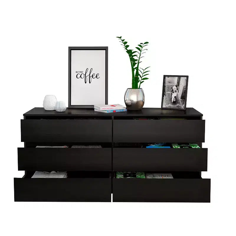 Comodino moderno ed elegante con 6 doppi cassetti, ampio armadietto contenitore per soggiorno, corridoio, ingresso